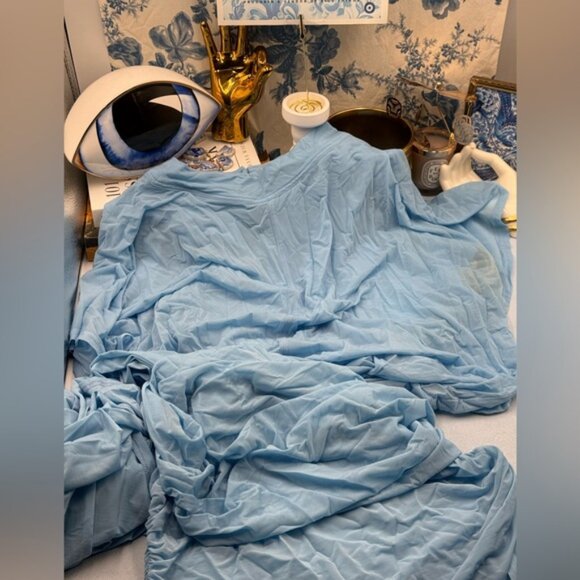 🆕 RAT & BOA 🧿 NWOT Freja Slinky Baby Blue Tie-Waist T-Shirt Mini Dress, Sz XXS - Picture 11 of 14